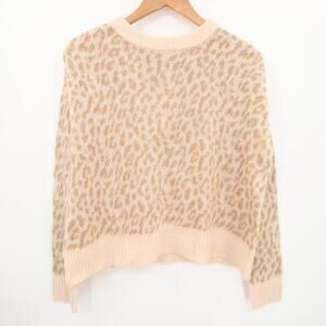 Jessica Simpson Sweater Beige Leopard Print Animal Pattern Pullover Crewneck XS